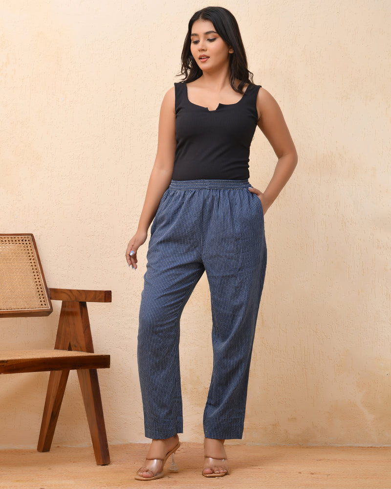 Royal blue kantha straight fit pants