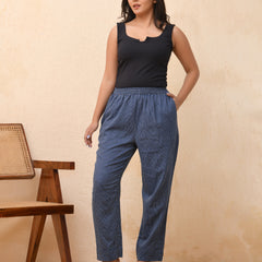 Royal blue kantha straight fit pants