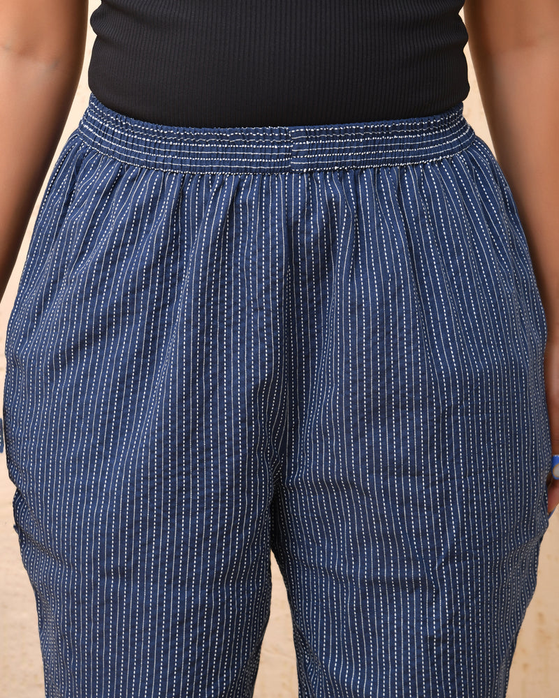 Royal blue kantha straight fit pants