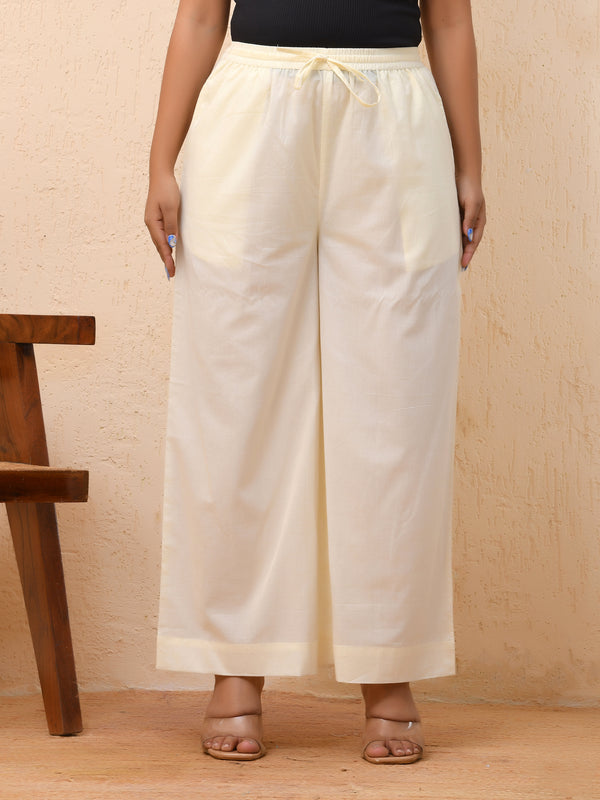 Cream solid flared palazzo pant