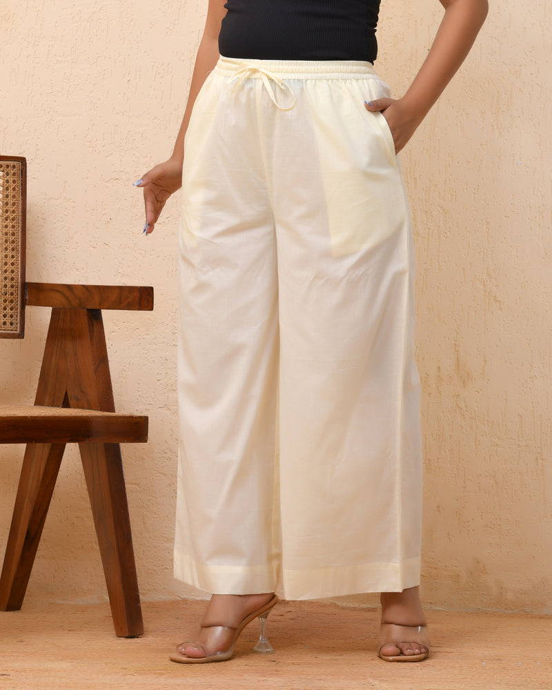 Cream solid flared palazzo pant