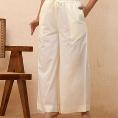 Cream solid flared palazzo pant
