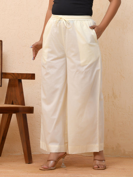 Cream solid flared palazzo pant