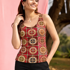 Women's Embroidered Mirror Work Sleeveless Crepe Top