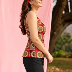 Women's Embroidered Mirror Work Sleeveless Crepe Top