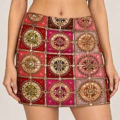 Crepe Embroidered Mirror Work Mini Skirt