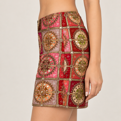 Crepe Embroidered Mirror Work Mini Skirt