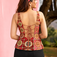 Women's Embroidered Mirror Work Sleeveless Crepe Top