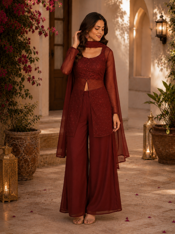 Kareena Kapoor Inspired Wine Co-Ord Set