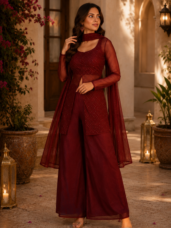 Kareena Kapoor Inspired Wine Co-Ord Set