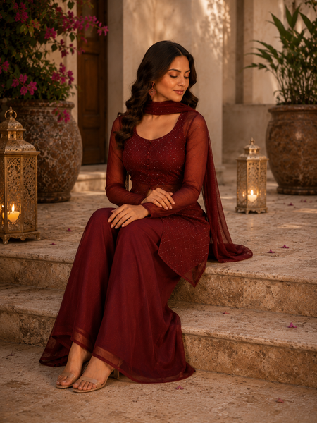 Kareena Kapoor Inspired Wine Co-Ord Set