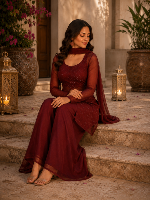 Kareena Kapoor Inspired Wine Co-Ord Set