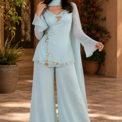Blingy Blue Hand-Embroidered Suit Set