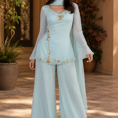 Blingy Blue Hand-Embroidered Suit Set