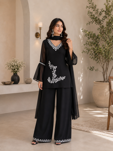 Black Embroidered Co-Ord Set