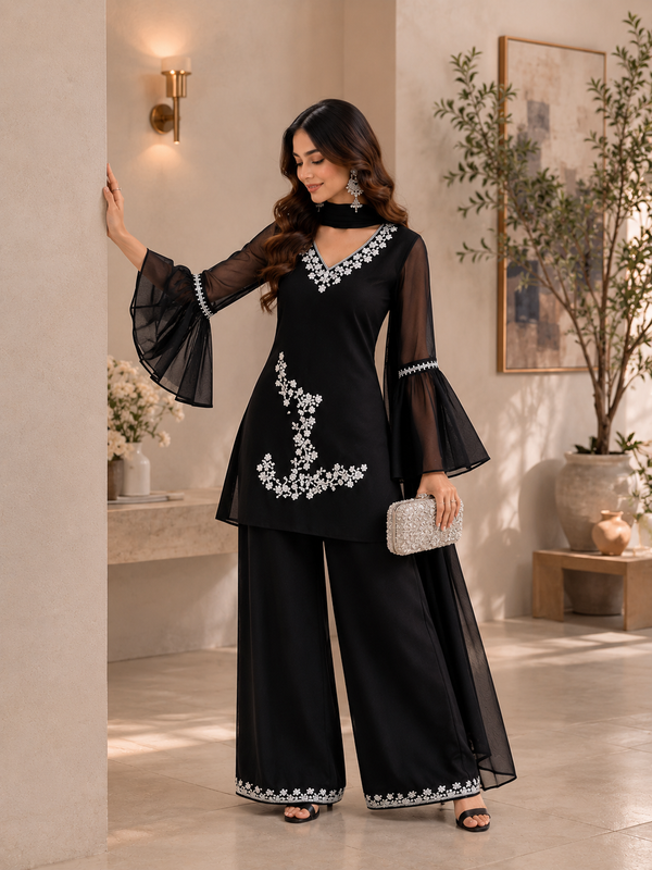 Black Embroidered Co-Ord Set