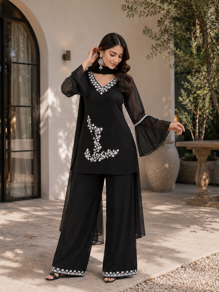 Black Embroidered Co-Ord Set