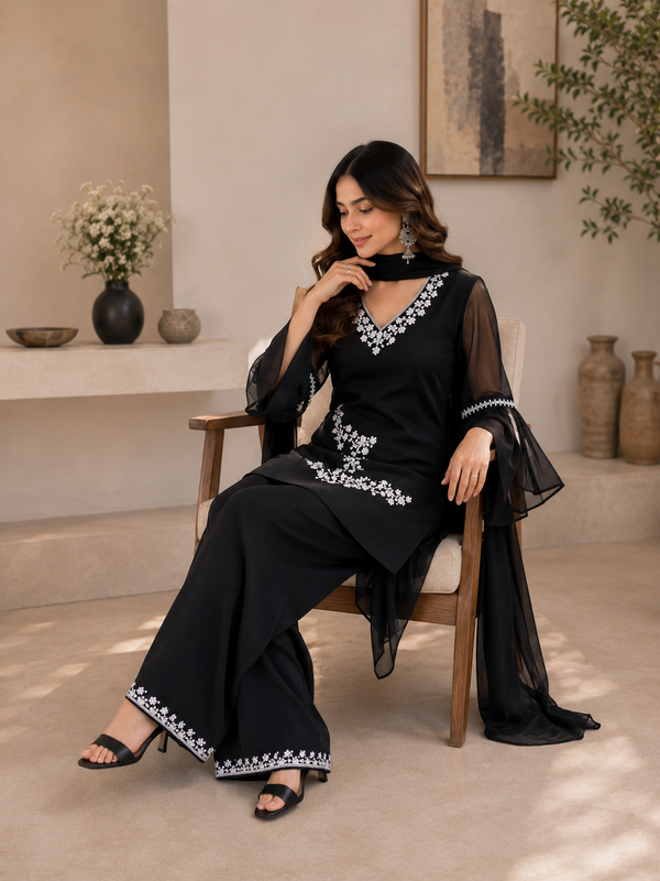 Black Embroidered Co-Ord Set