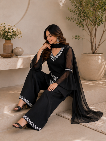 Black Embroidered Co-Ord Set