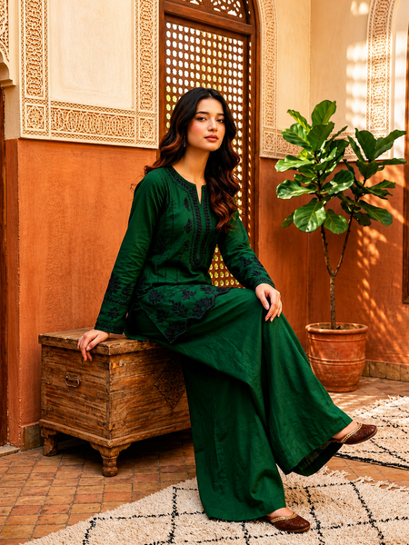 Emerald Green Embroidered Kurta Set