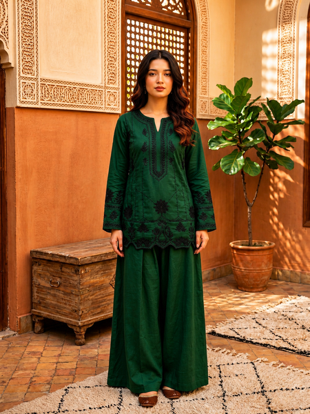 Emerald Green Embroidered Kurta Set
