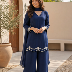 Royal Blue Embroidered Festive Co-Ord Set
