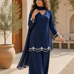 Royal Blue Embroidered Festive Co-Ord Set
