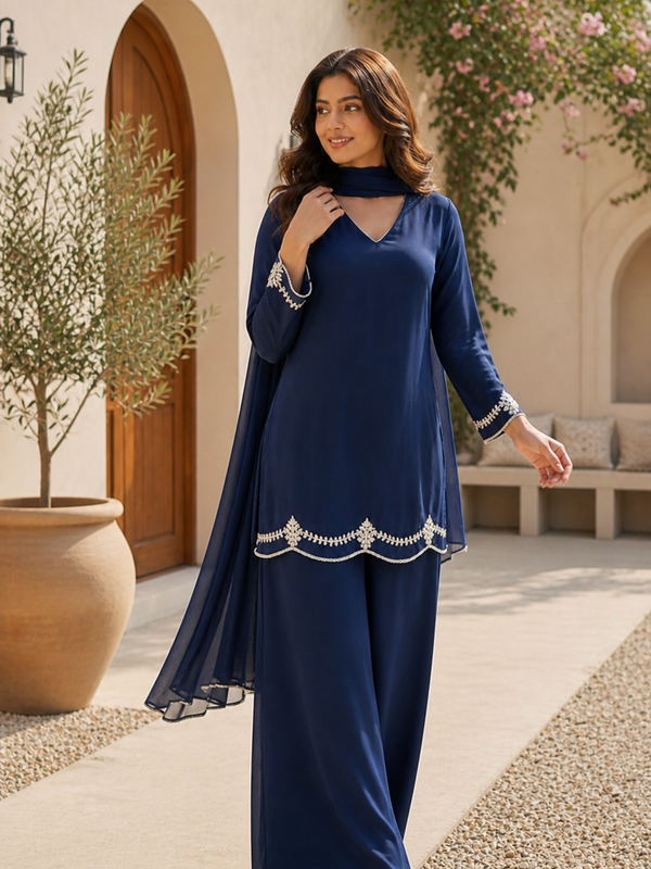 Royal Blue Embroidered Festive Co-Ord Set
