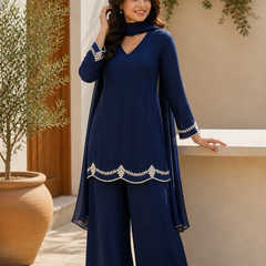 Royal Blue Embroidered Festive Co-Ord Set