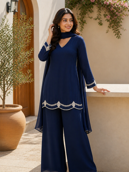 Royal Blue Embroidered Festive Co-Ord Set