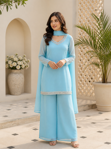 Ice Blue Embroidered Co-Ord Set