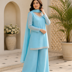 Ice Blue Embroidered Co-Ord Set