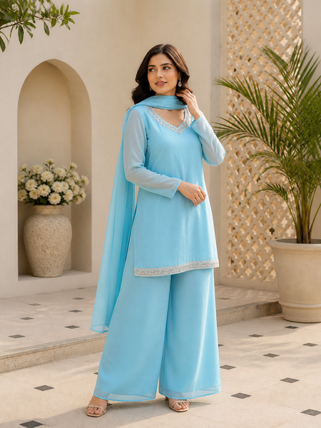 Ice Blue Embroidered Co-Ord Set