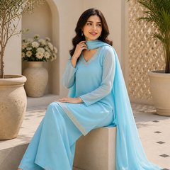 Ice Blue Embroidered Co-Ord Set