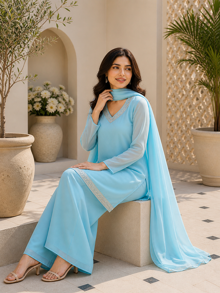 Ice Blue Embroidered Co-Ord Set