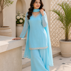 Ice Blue Embroidered Co-Ord Set