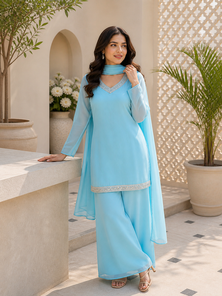 Ice Blue Embroidered Co-Ord Set