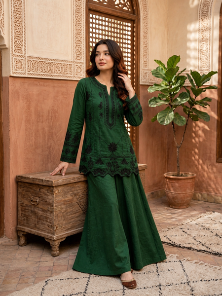 Emerald Green Embroidered Kurta Set