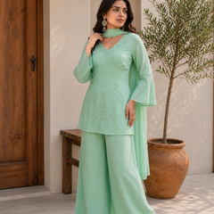 Embroidered Co-Ord Set with Flared Sleeves