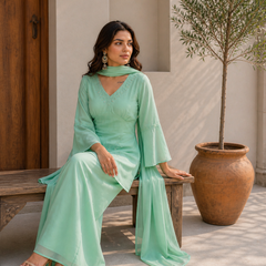 Embroidered Co-Ord Set with Flared Sleeves