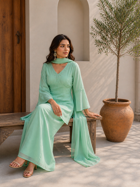 Mint Aura Embroidered Coord Set