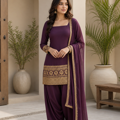Amethyst Plum Embroidered Suit Set