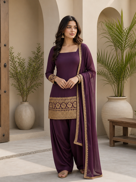 Amethyst Plum Embroidered Suit Set