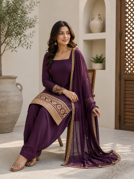 Amethyst Plum Embroidered Suit Set