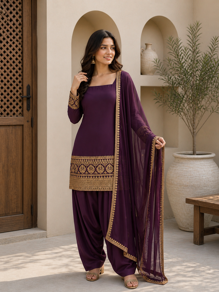 Amethyst Plum Embroidered Suit Set