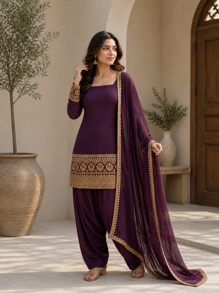 Amethyst Plum Embroidered Suit Set