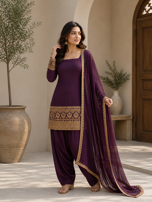 Amethyst Plum Embroidered Suit Set