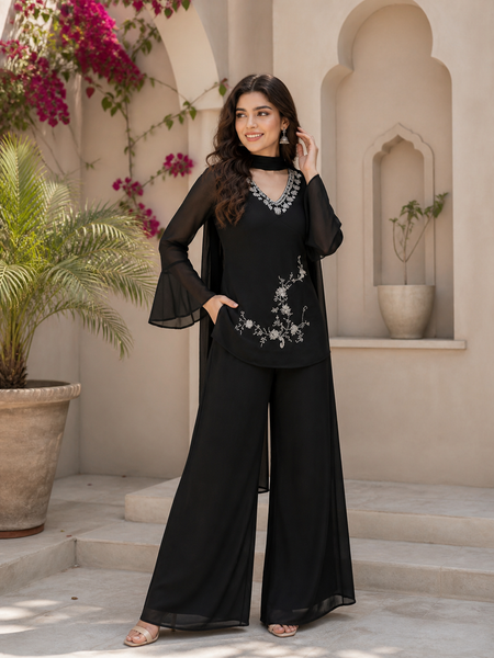 Black Embroidered Co-Ord Set