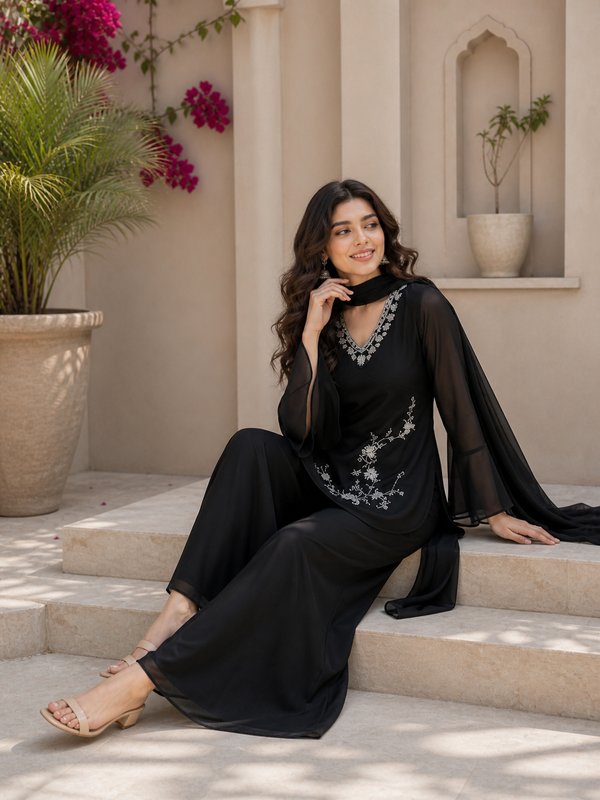 Embroidered Co-Ord Set with Flared Sleeves