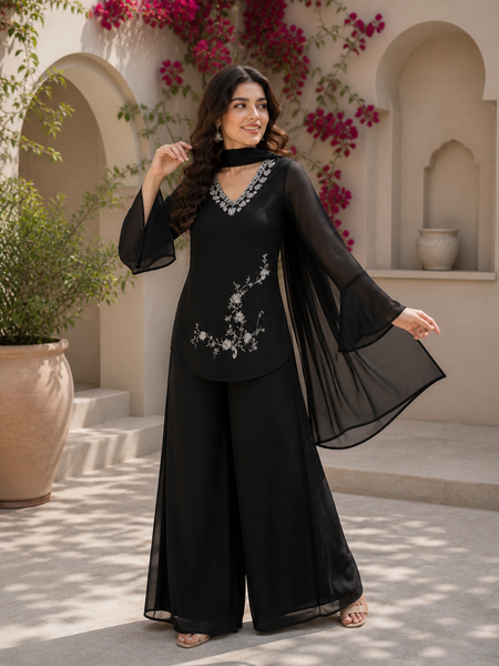 Black Embroidered Co-Ord Set